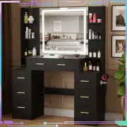 Vanity Desk with LED Lighted Mirror and LED Lighted Mirror Dressing Table Black