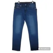 True Religion Geno Jeans 32x32 Relaxed Slim Dark Roper Wash Big T Flap pocket