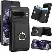 Boyobacase for Googie Pixel 8 Pro 5G Case Wallet with Card Holder,for Googie Pixel 8 Pro 5G Flip Case 360°Rotation Ring Holder Kickstand Protective Phone Cover with 4 Card Slots and Cash Pocket-Black