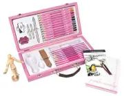 Pink Art Sketching & Drawing Artist Wooden Box Art Set Colour Pencils Sketch Pad