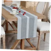 Farmhouse Braided Striped Table Runner Rustic Embroidery 13x36inch A-grey