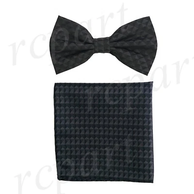 New Men micro fiber Pre-tied Bow tie & hankie Dark gray checkers formal wedding