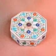 Marble White Jewelry Box Hobby Lobby Semiprecious Inlay Floral Art Handmade Gift