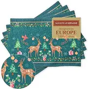 Maison d'Hermine Placemats Set of 4 100% Cotton Washable Cloth Place Mats, Reusable Table Mats for Kitchen Dining Decoration, Party, Wedding, Restaurant (Hygge Christmas, 13" x 19")