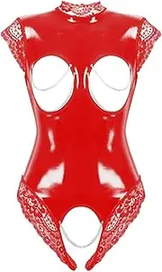 [Yiesvsov] Women Sexy Lingerie Nightwear Onepiece Bodysuit Nightie Open Breast Crotchless Leotard