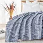 jinchan Cotton Throw Blanket Blue Throw Blanket for Couch Cozy Blanket Cotton Tw