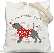 APJYM Pitbull Gifts for Women, Pitbull Dog Tote Bag, Pitbull Gifts for Pitbull Lovers, Pitbull Mom Gifts, Dog Petting Chart Canvas Tote Bag for Women, Reusable Grocery Bags Shopping Bags, White, One