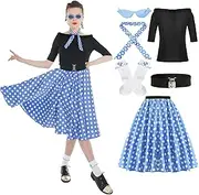 [Leadtex] Sock Hop Outfits Women, 1950s Poodle Skirts, Poodle T-Shirt with 50s Accessories Socks Scarf Belt Eye Glasses