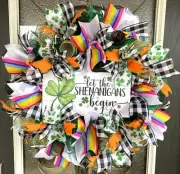 Rainbow Let Shenanigans Begin St. Patricks Day Deco Mesh Front Door Wreath Decor
