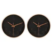 2Pcs 8" Wall Clock Battery Operated Silent Non-Ticking Clock Black Gold