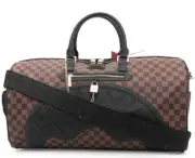 Sprayground Shark In Paris Brown Duffle Checkered Monogram Travel Henny Lock Bag