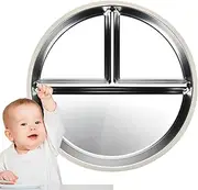 Stainless Steel Suction Plates,Stainless Steel Dishes Dishwasher Safe Metal Food Tray | Divided Serving Tray Portion Control Plate with Silicone Base for Home School