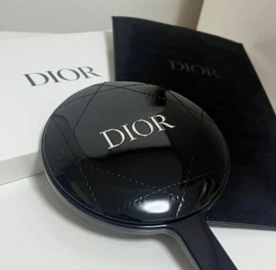 NEW Christian Dior Quilted Hand Mirror Black Novelty w/Case Pouch & Box