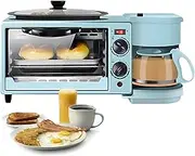 3 in 1 Breakfast Maker Station, Includes Coffee Maker, Non Stick Griddle, Toaster Oven, 1050W Multifunctional Breakfast Machine, 100 to 230° Temperature Control, for Apartments Kitchenettes(Blue)