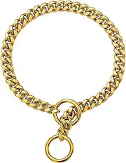 Dog Choke Chain Collar Gold 10MM Cuban Link Dog Collar Stainless Steel Metal Silp Choker Collars Heavy Duty Chew Proof Walking for Small Dogs.(12")
