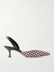 [Manolo Blahnik] Manolo Blahnik - Carolyne 50 Houndstooth Wool-tweed Slingback Pumps - White - IT40 IT 40 White