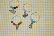 Wine Glass Charm Identifier silver train ice cream cone money bag cat (C-47)