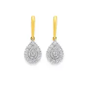 9ct Two Tone Gold Diamond Pear Cluster Stud Earrings