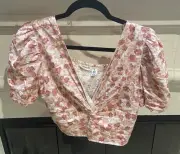 Midnight Sky Junior’s XL Pink Floral Multi-Rayon/Cotton/Linen Crop Top NWT