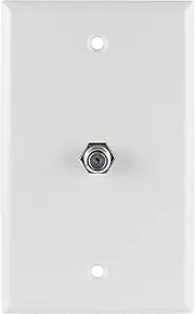 GE Coax Plate, 1-Port, One Wall Mounted F-Type Connection for Coaxial Cable, Screws Included, Single Gang, White, 40050
