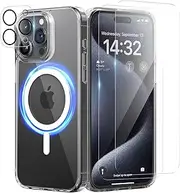 iXTRA Magnetic for iPhone 15 Pro Max Case, Drop Protection,[Compatible with Magsafe][Crystal Clear Not Yellowing] with 2Pcs【Tempered Glass Screen Protector】+1 Camera Len Protector Phone Case 6.7 inch