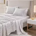Printed Satin 4-Pcs Taupe Leopard King Polyester Sheet Set