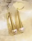 White Baroque Pearls In Long Golden Gold Plated Earrings