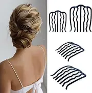Small and Large Side Combs for Updo Hairstyles - 4 Piece Hair Accessories Set for Women and Girls - Black Vintage U Shape Teeth Alloy Paint Fork Clip Pin Stick