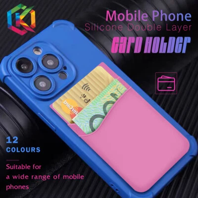 Silicone Card Cash Holder Wallet Phone Back Stick Adhesive Mobile Double Layers