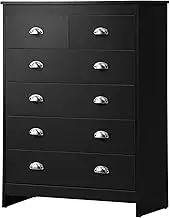 OIKITURE Chest of 6 Drawers Dresser, Wooden Dresser Organizer Tallboy with Alloy Handles, Modern Dresser Storage Cabinet with Anti-tip Kit, Dresser for Bedroom Living Room Hallway Entryway, Black