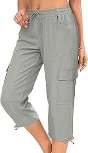 [HOTGIFT] Women Capris Cargo Pants 2025 Summer Hiking Pants Casual Lightweight Outdoor Quick Dry with 6 Pockets