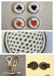 ACE of Spades GOLF BALL MARKERS Clubs, Hearts + Dia Divot Tool & Hat Clip PACKS