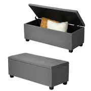 Oikiture Storage Ottoman Blanket Box Faux Linen Chest Toy Foot Stool LARGE Grey