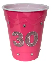 Deluxe PINK 30 BIRTHDAY PARTY CUP Bling Stone Beer Booze Hard Plastic Glass Girl