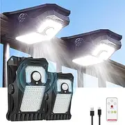 LIFENGSOLER 118LEDs Solar Motion Sensor Lights Outdoor, 2 Pack Clip on Solar Lights Outdoor Waterproof, High Bright Solar Powered Fence Lights for Outside Gutter Chain Link Camping