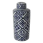 Valora Blue and White Cylinder Vase/Jar - Decorative