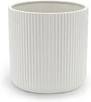 Amazon Basics Fluted Ceramic Round Planter, 25.4 CM, White