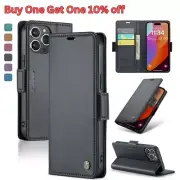 iPhone 15 14 Pro Max Plus Leather Wallet Case Card RFID Buckle Magnetic