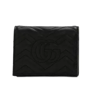 【GUCCI 古馳】GG Marmont 經典金屬雙G 卡夾 皮夾 短夾 零錢包 黑色 466492