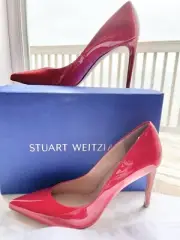 Stuart Weitzman RARE Royal Flame Red Patent Leather PointToe Stiletto Pump 8.5M
