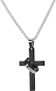 [Generic] Cross Pendant Necklace Scripture Letter Stainless Steel Chain Necklace for Men Women Boys, Easter Birthday Christmas Jewelry Gift