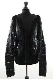 oui Damen Cardigan Strickjacke 34 grau dunkelgrau V-Neck Grobstrick + Mohair Neu