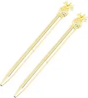 TOGEVAL 2Pcs Elegant Metal Roller Ball Pens Plated Signature Pens for Business Office Use and Student Writing and Portable Design with Pineapple Decoration