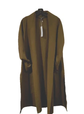 EILEEN FISHER High Collar Litewigt Boiled Wool Jersey Coat SERPENTINE GREEN ~XS