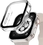 [GEITOO] Waterproof Case for Apple Watch Series 9 8 7 45mm, Straight Edge Hard PC Cover with Tempered Glass Screen Protector, Protective Bumper for iWatch Case 45mm, Clear