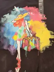 Sky BREEZE Whimmsy Girl Hat Abstract Sky Clouds 100 Cotton T Shirt M NEW Blk Y2K