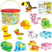 Animals Building Blocks Set, 122 Pieces Animal Building Toy Kit with Storage Box