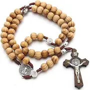 [Mbnvtxh] Catholic Wooden Rosary Necklace Catholic Wood Beads Handmade Vintage Religious Prayer Chaplet String Solid Wood Cross Necklace for Men Women Praying Gifts, Wood brown