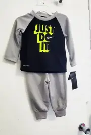 Nike Baby Boys Long Sleeve T Shirt & Pants Set Gray Multi Sz 12M - NWT