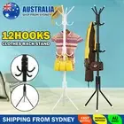 12 Hook Coat Hanger Stand 3-Tier Hat Clothes Rack Metal Tree Style Storage AU